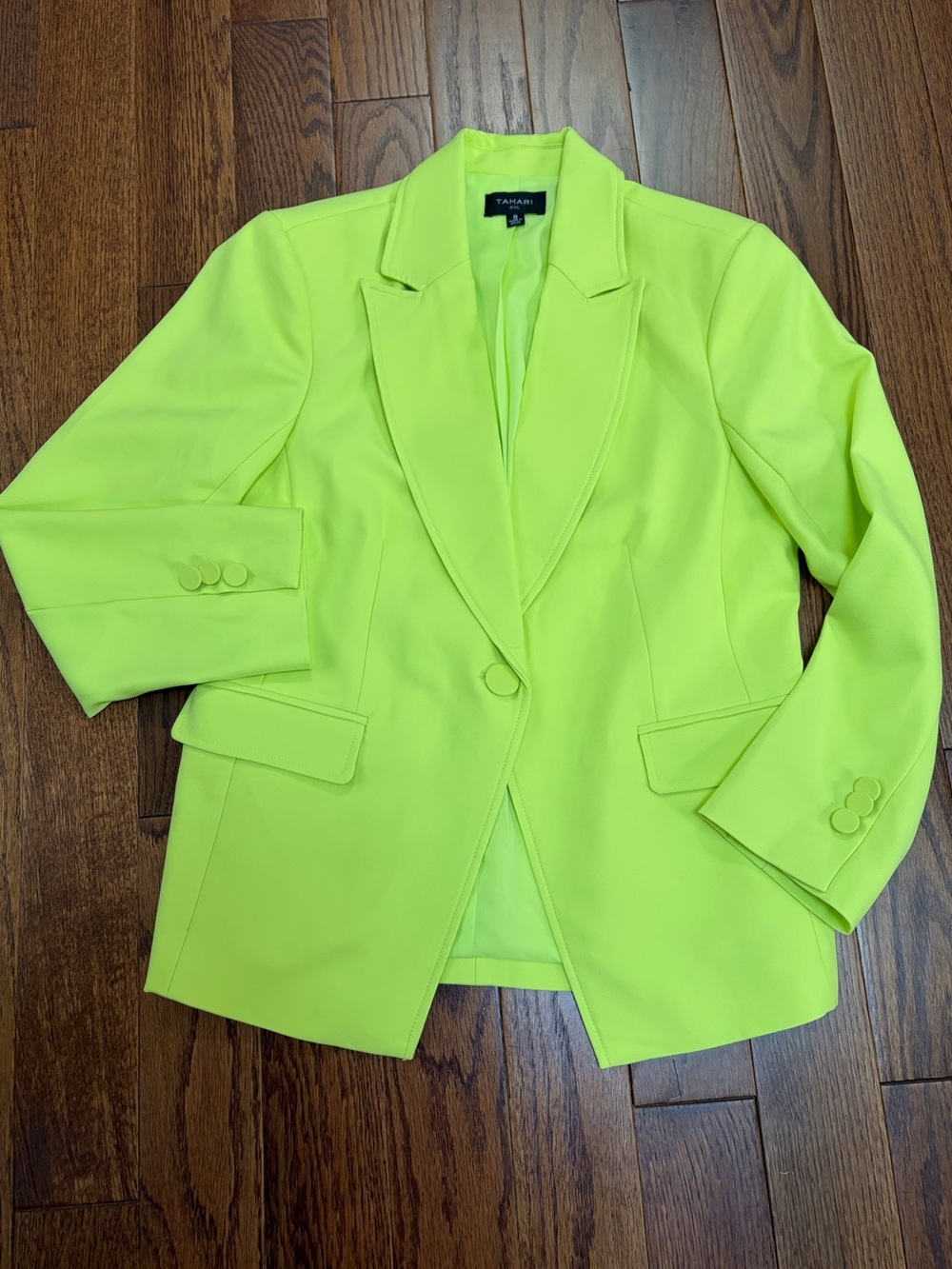 Tahari Neon Lime Green Single-Button Crepe Blazer Jacket Size 8